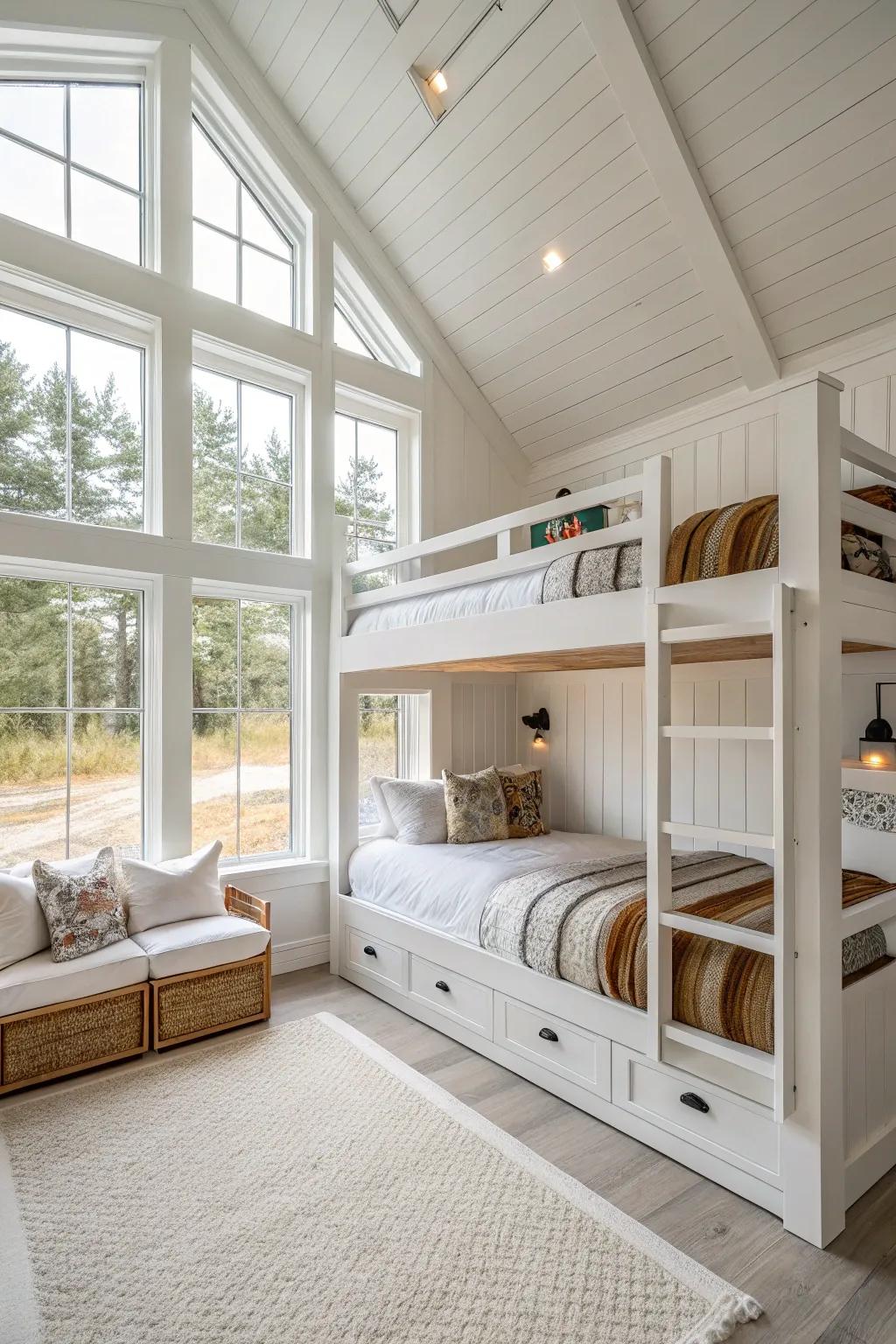 Radiant and airy white finishes for a spacious feel.
