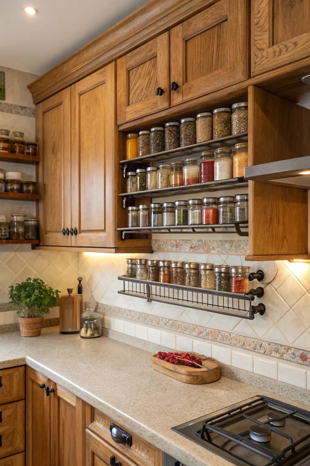 Wall racks keep essentials organized and close by.