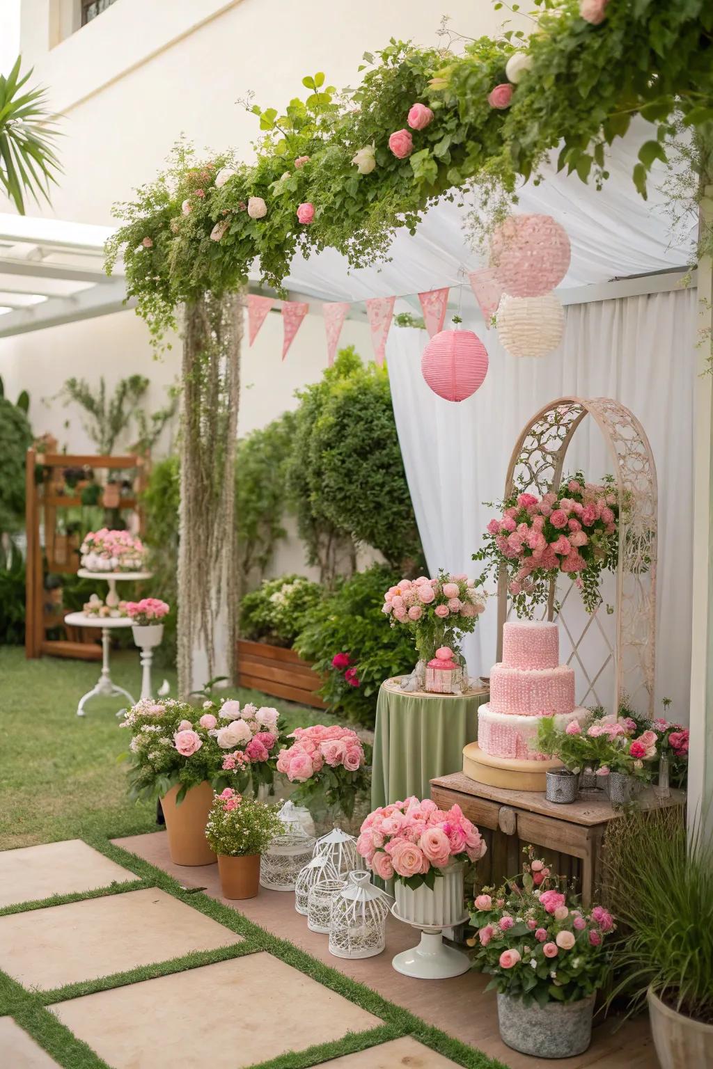 A lush garden-inspired setting for the bunny baby shower.