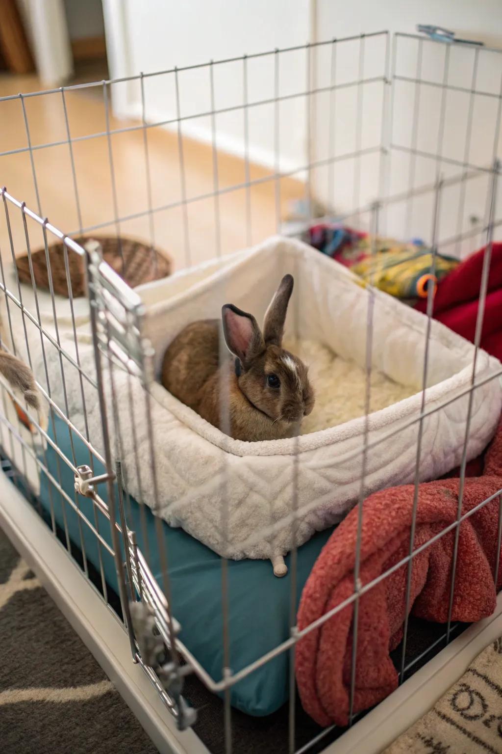 Comfortable bedding results in a content bunny.
