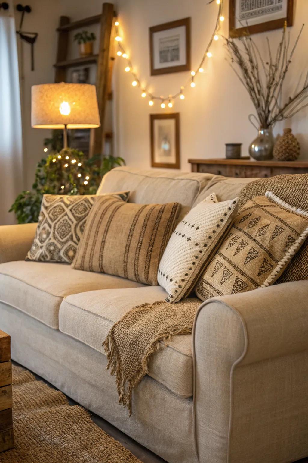 Hessian cushions deliver both aesthetic appeal and comfort.