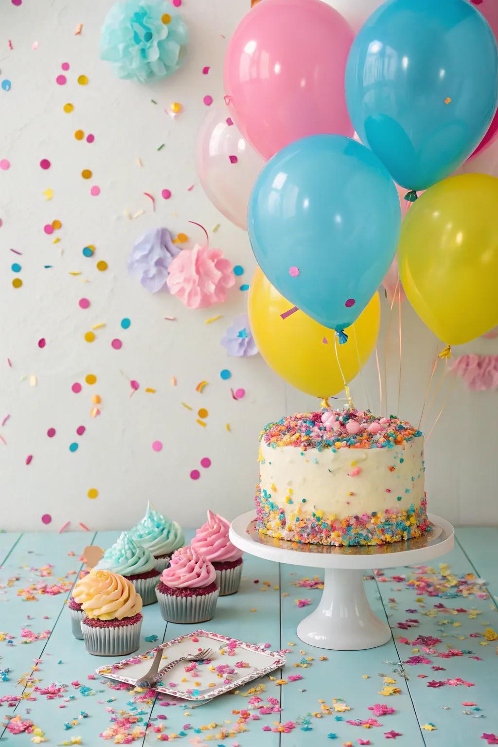 Tiny paper creates a lively and spirited setting for a cake smash.