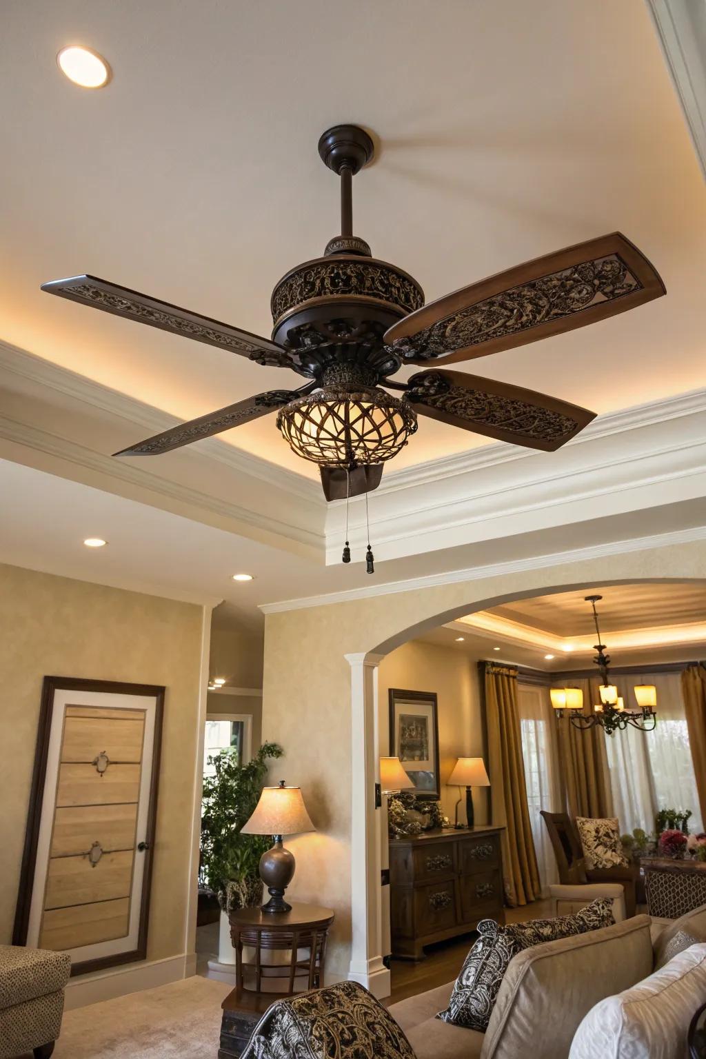 Ceiling fan in a California room for perfect airflow and comfort.