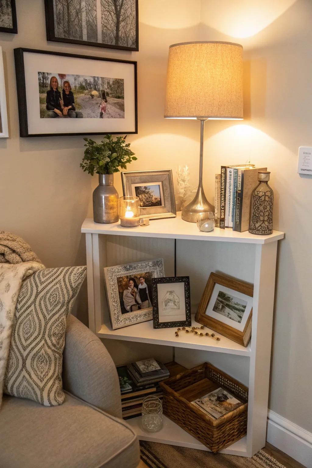 Personalize with cherished mementos in your calming corner.