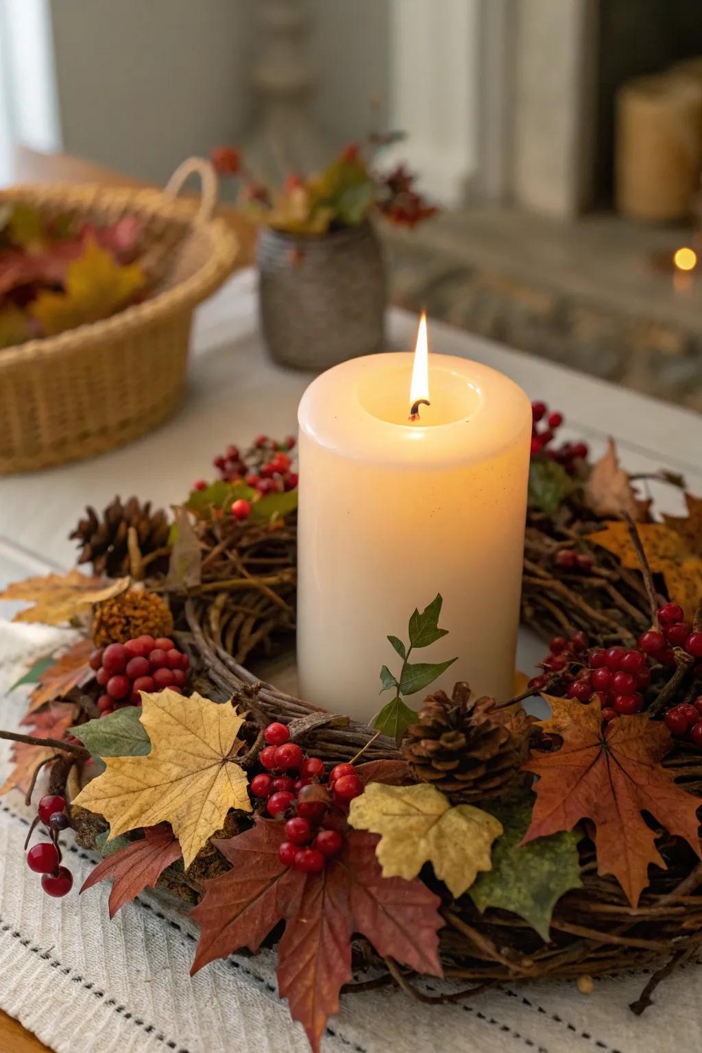 A blossom ring centering a standing flame source as a charming focus.