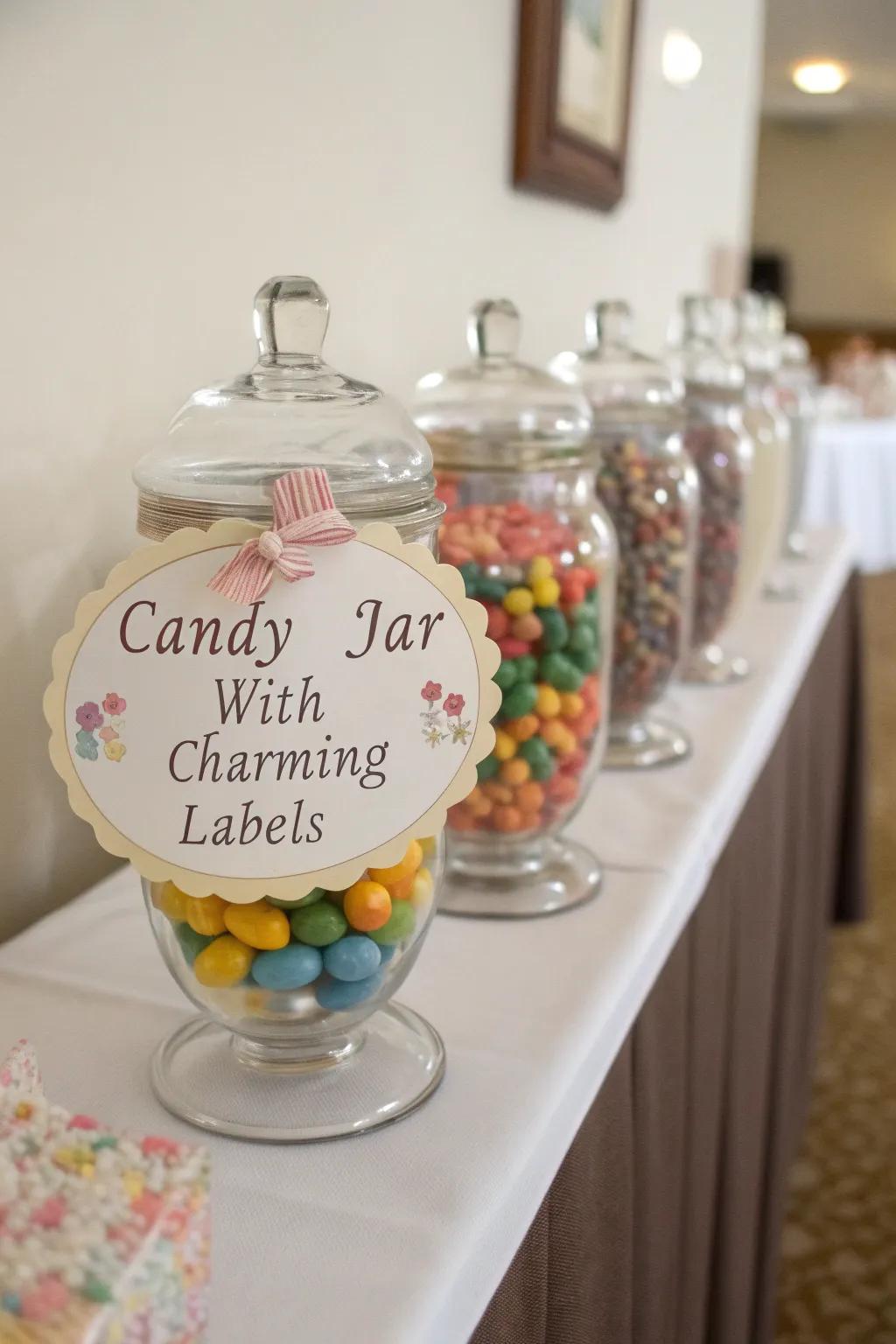 Handcrafted signs contribute a personal touch to your candy station.