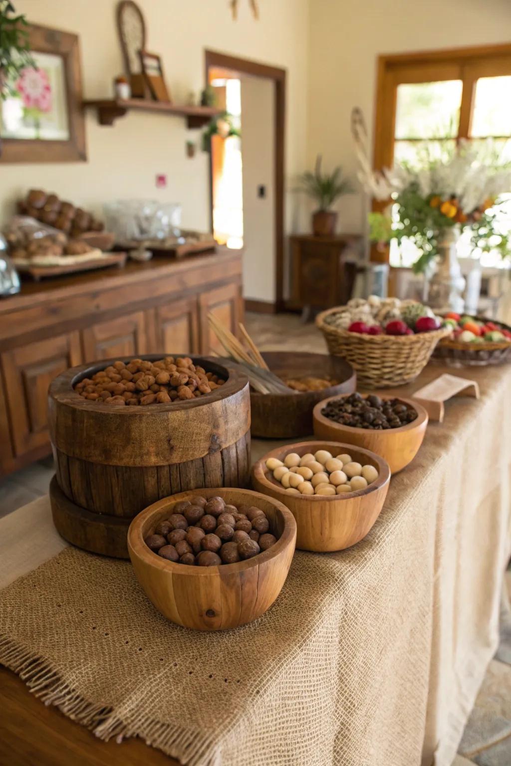 Rustic charm with a candy table twist.