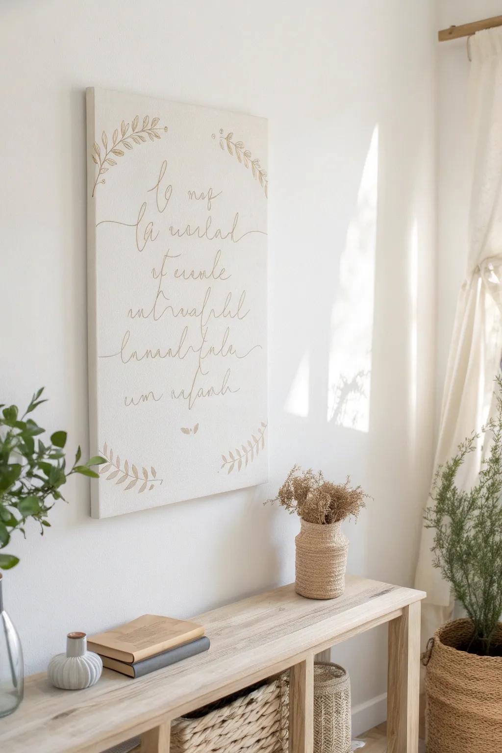 Elevate your cherished space with the grace of inspiring words captured in minimalist art.