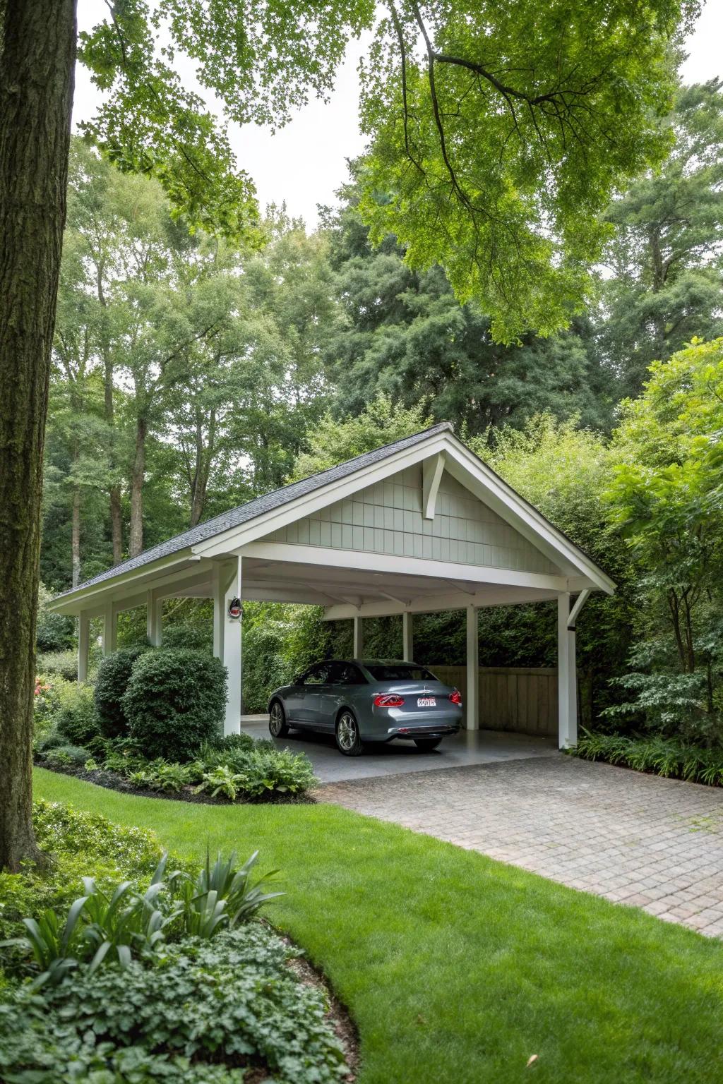 A carport featuring a gabled roof, delivering both style and practicality.