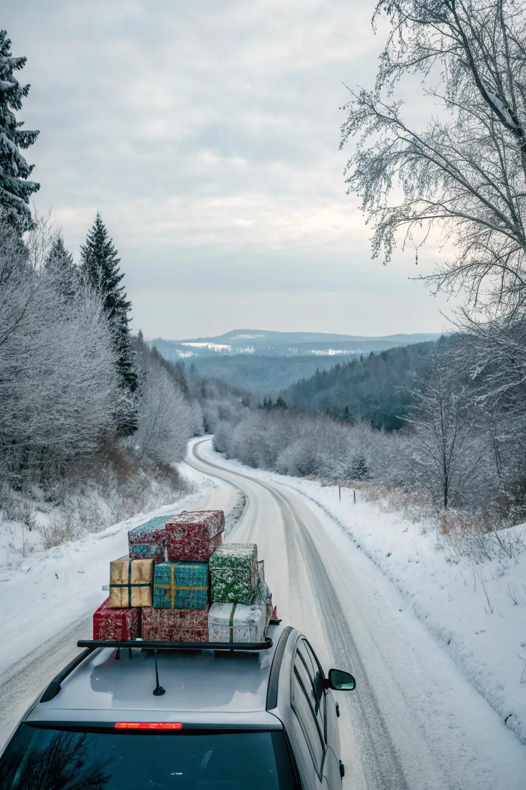A car carrying a bunch of gifts, ready to deliver holiday cheer.