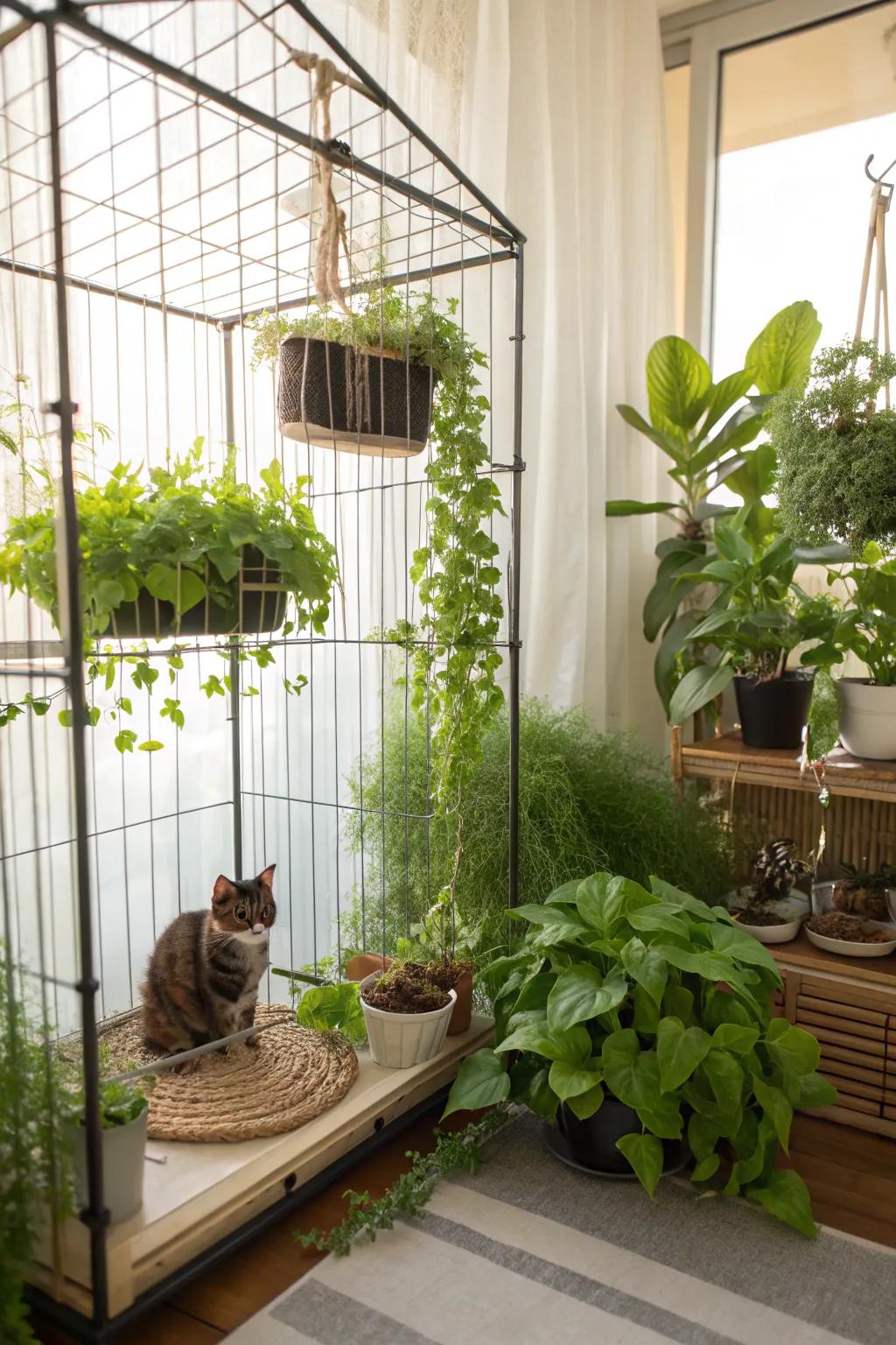 Natural elements infuse vitality and freshness into a pet enclosure.