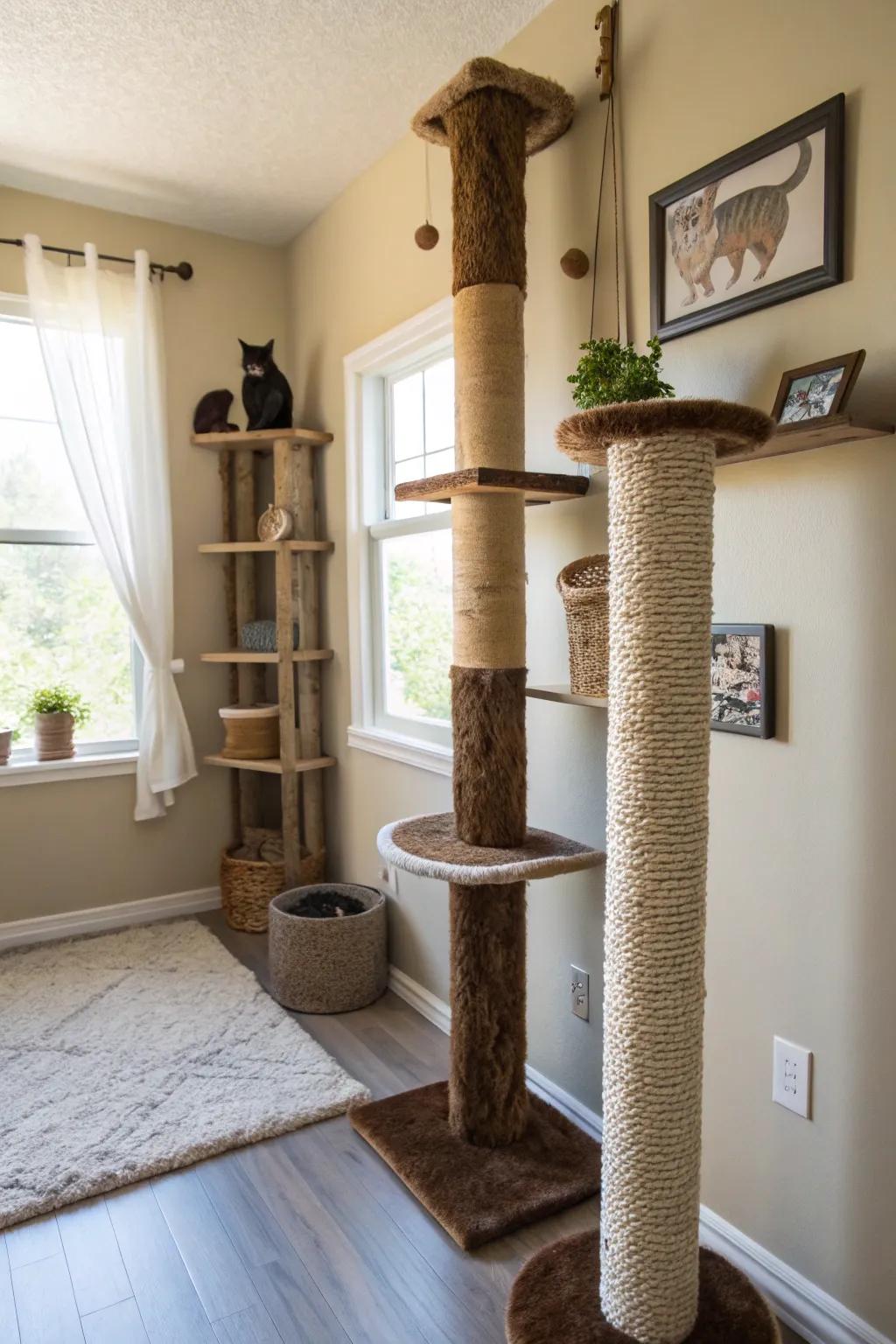 Ascending posts offer a playful and useful scratching zone.