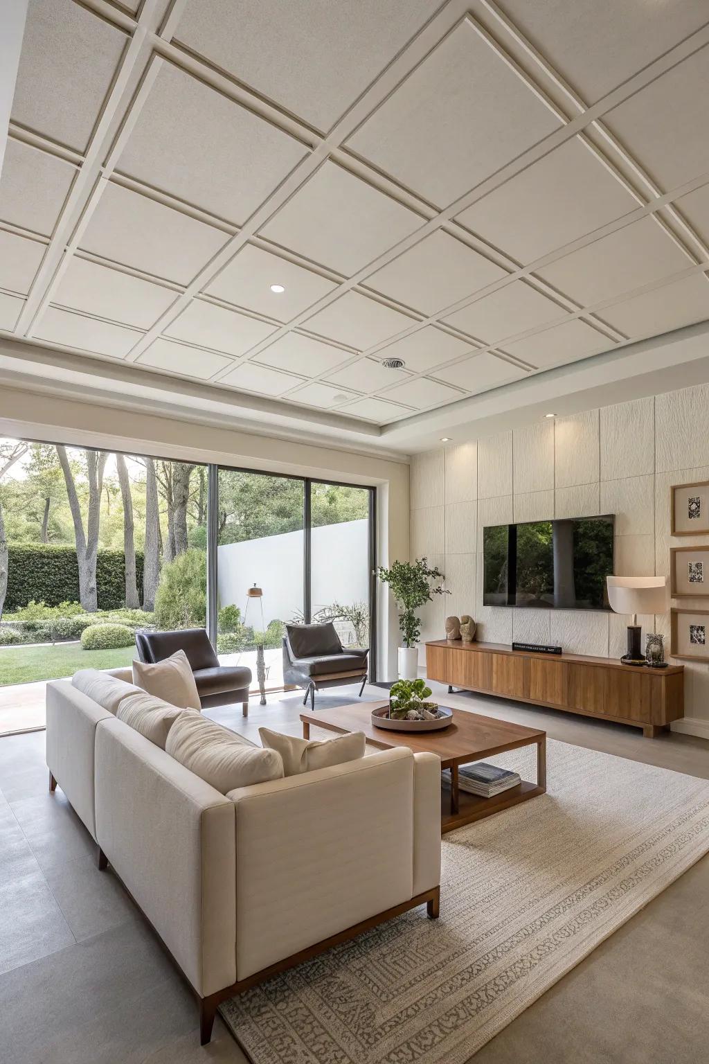 Simple ceiling panels for a clean and modern aesthetic.