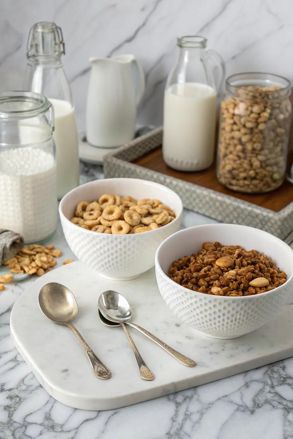 Harmonizing items round out your cereal station.