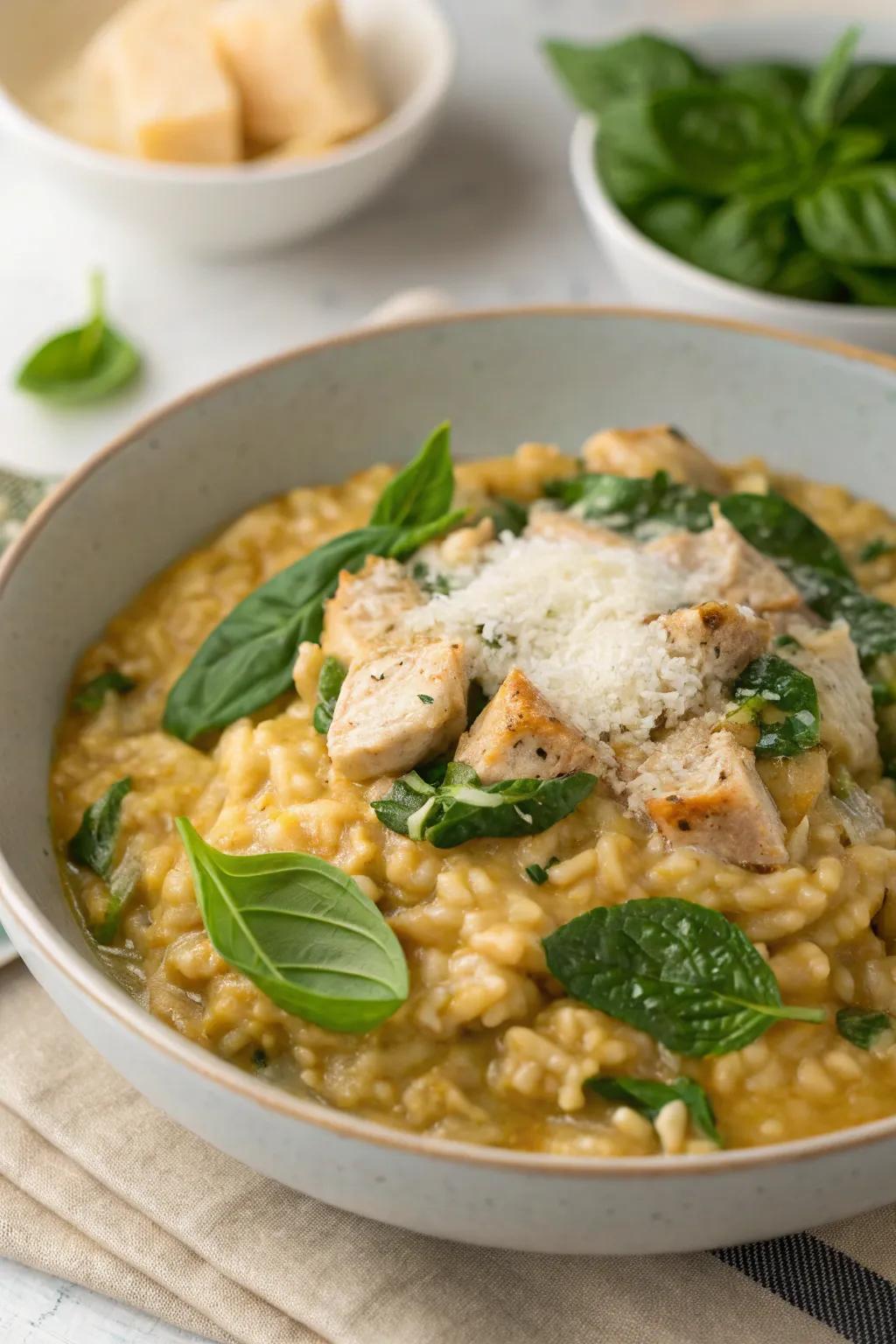 Chicken and Spinach Risotto, a lush and silky delight.