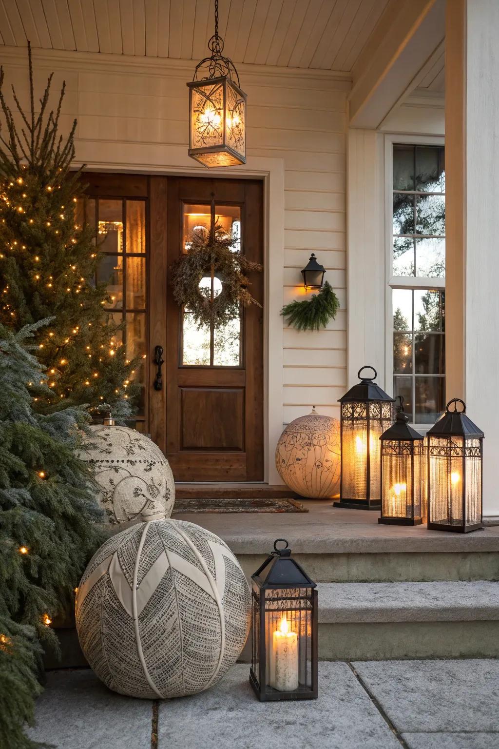 A festive front entrance welcoming all with seasonal exuberance.