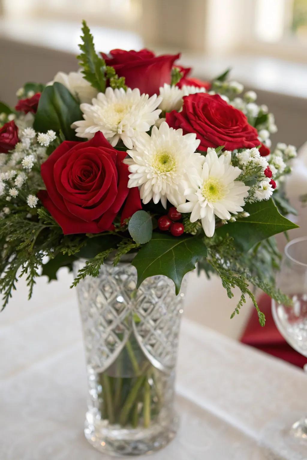 A timeless composition comprising vermilion, alabaster, including verdant blossoms.