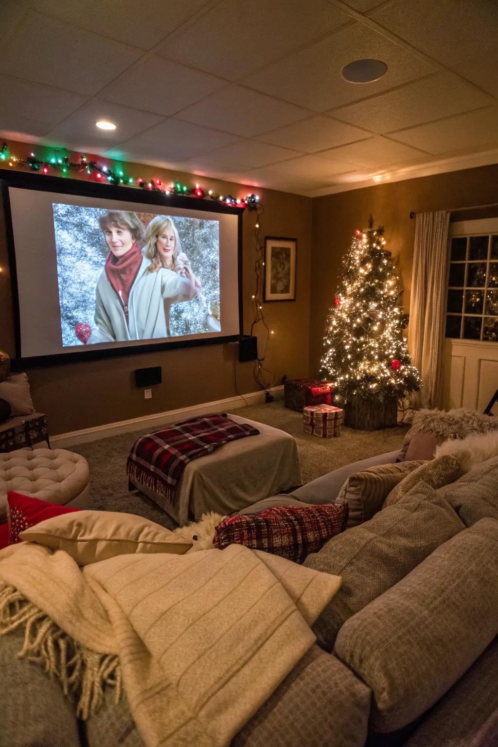Establish an intimate space for a festive film extravaganza.