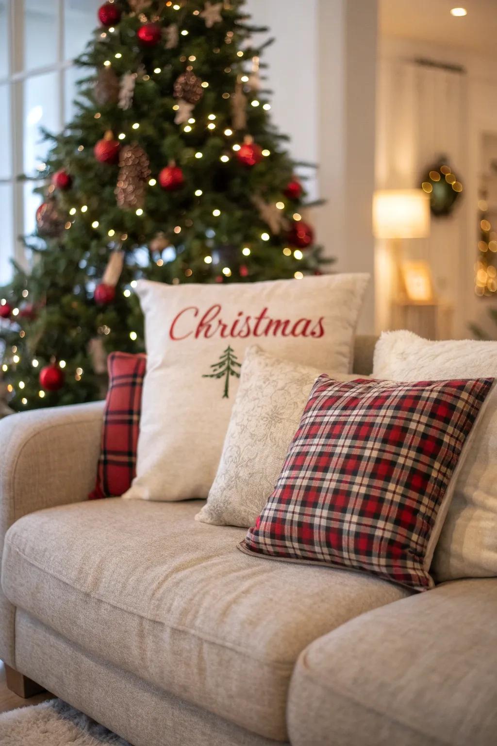 Text-adorned pillows disseminated celebratory elation.