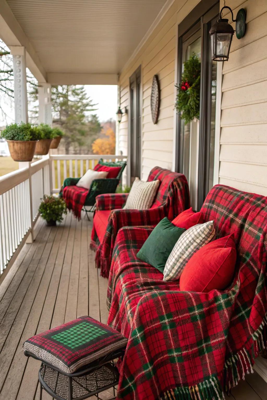 Comforting fabrics infuse warmth and hue into the porch seating.