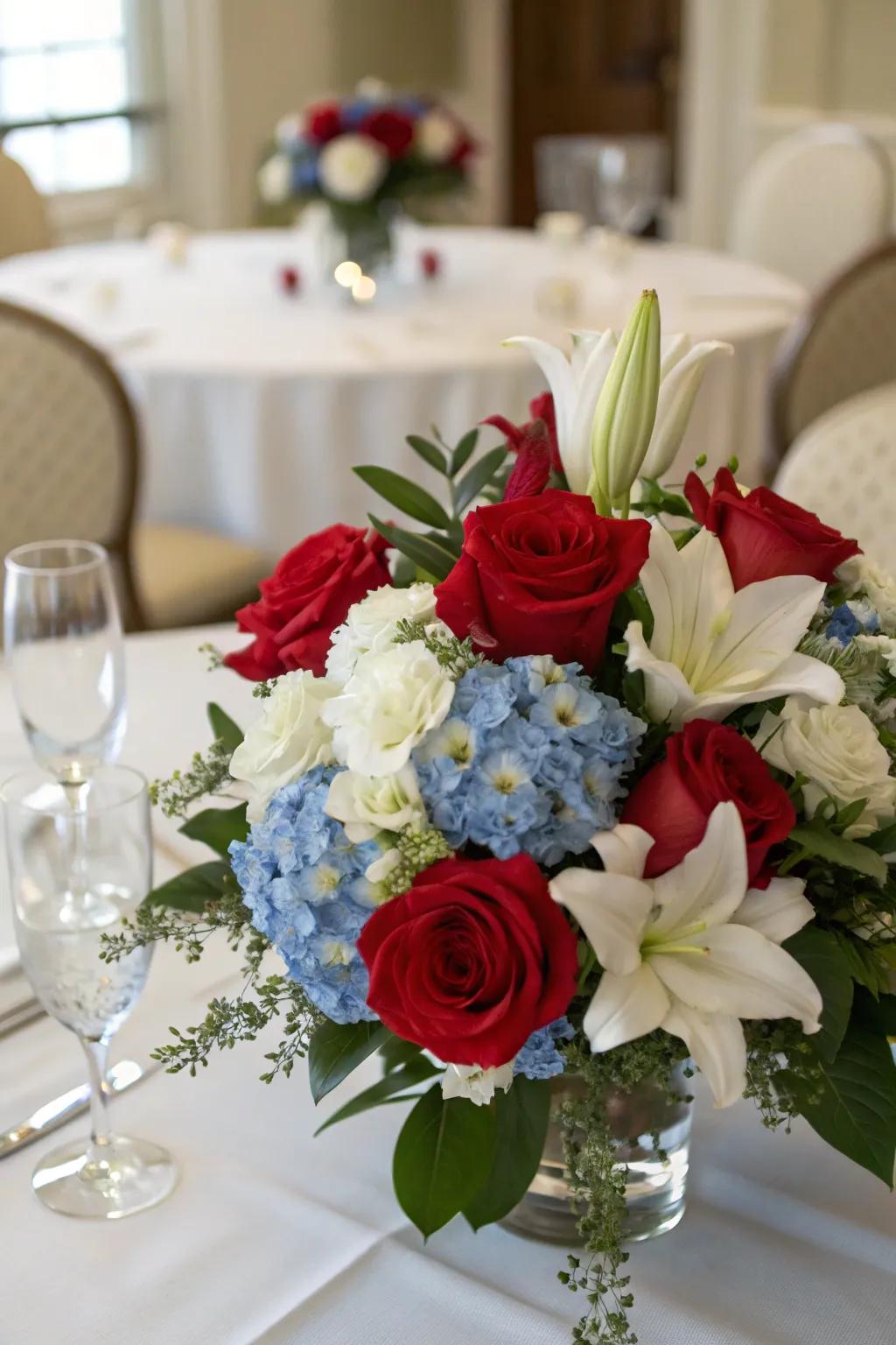 Refined flower arrangements enhance the festive atmosphere.