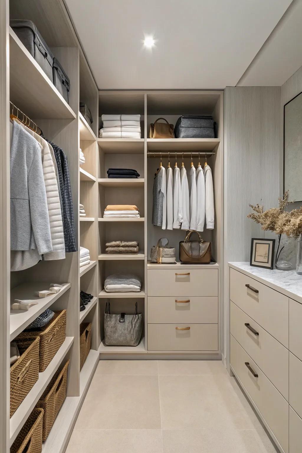 Simple design keeps your closet calm and organized.