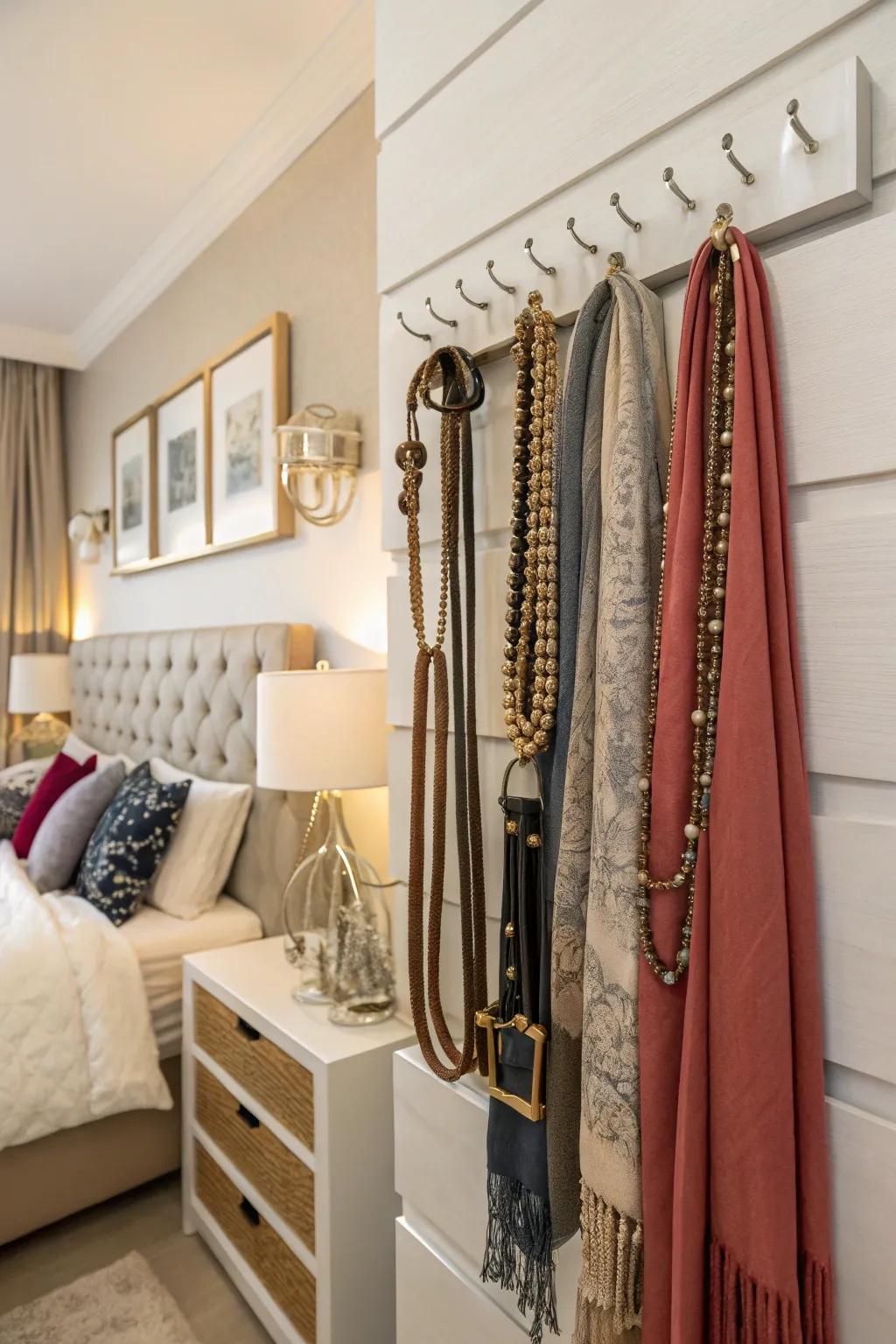 Hook ledges keep accessories neatly organized.