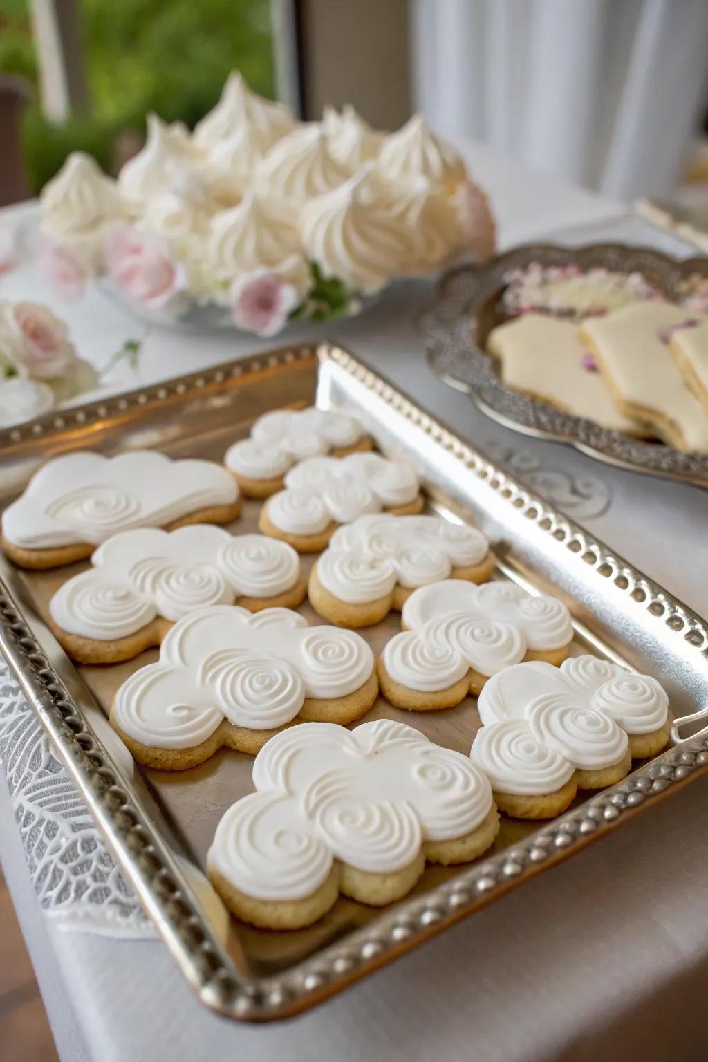 Delectable cumulus-shaped confections contribute a delightful thematic aspect to the baby shower.