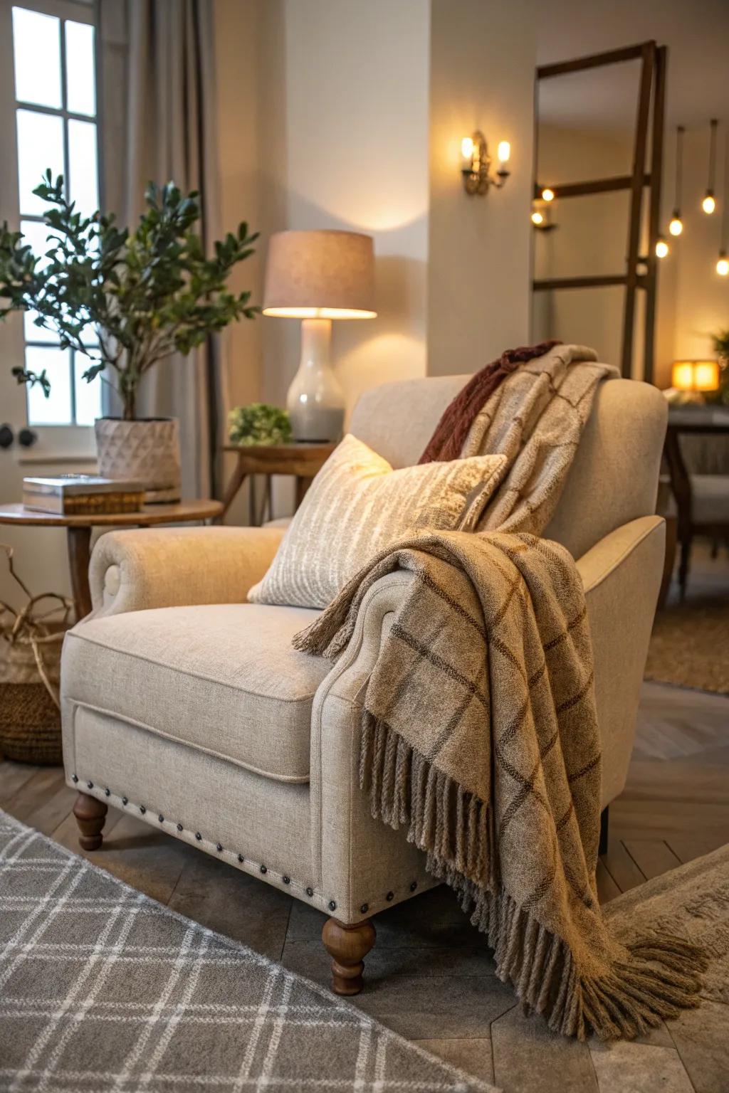 Comfortable seating is crucial for an inviting coastal farmhouse atmosphere.
