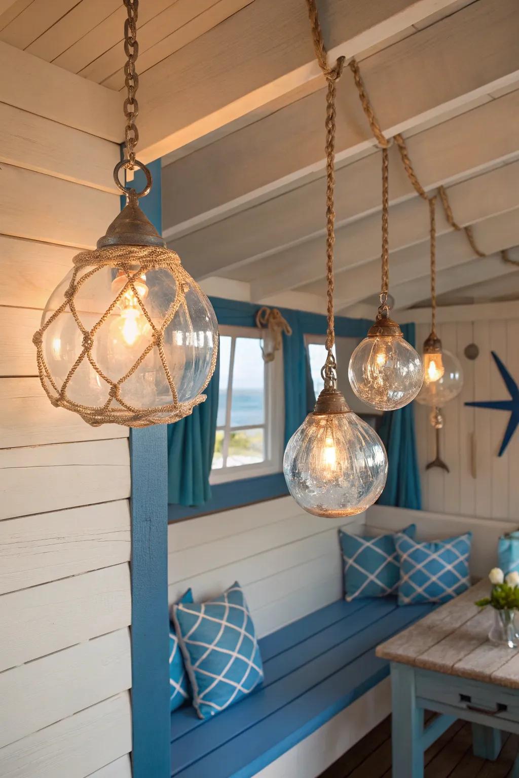 Sea orb lights create a whimsical seaside atmosphere.