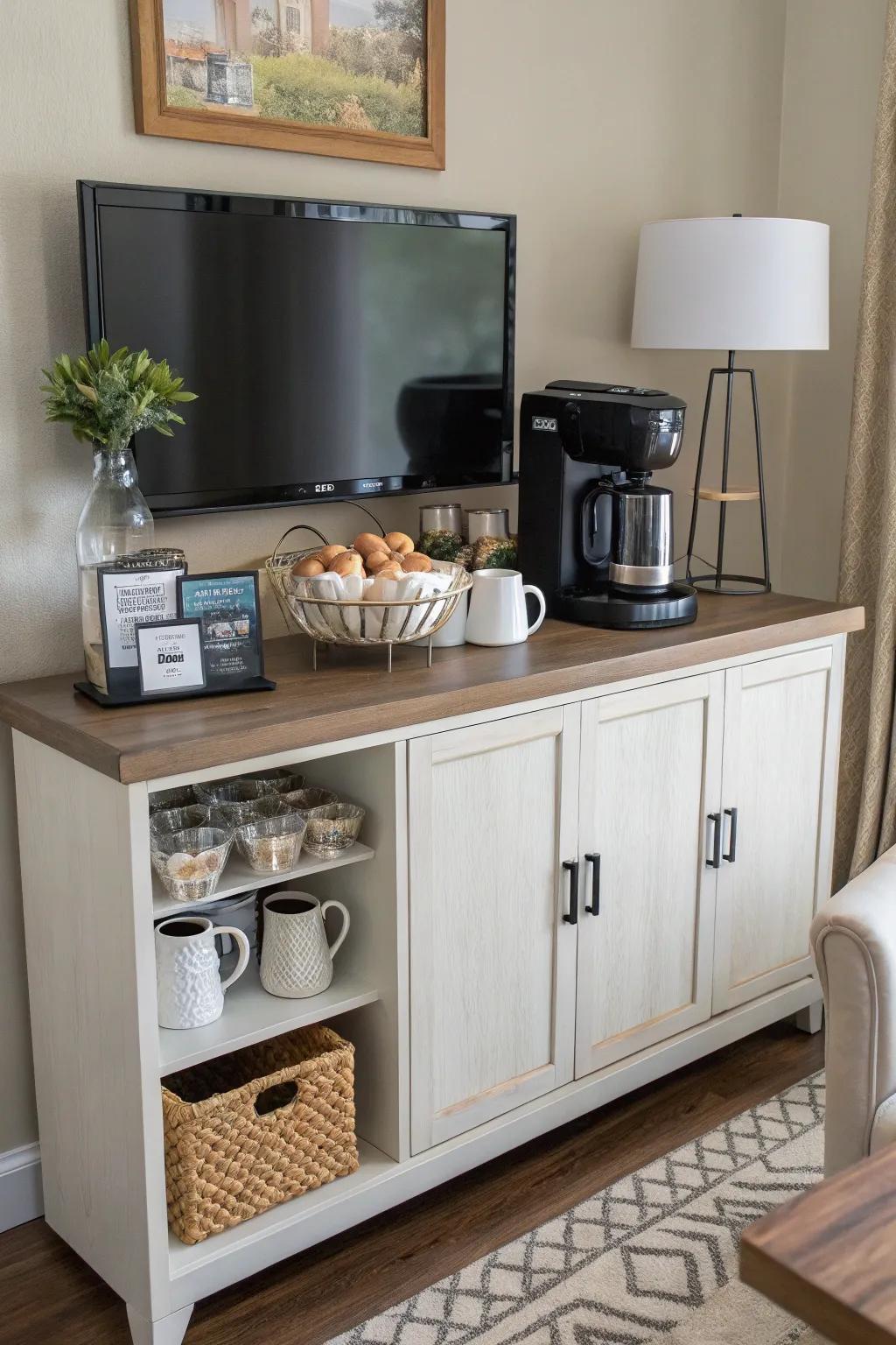A side table turns into a practical and fashionable coffee and tea station.