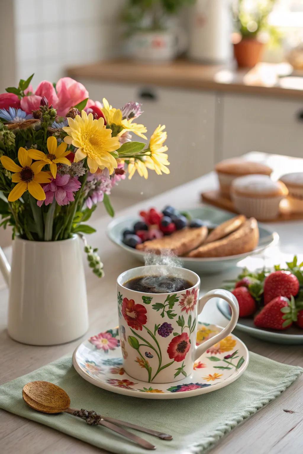 Celebrate the seasons with a flower-themed mug.