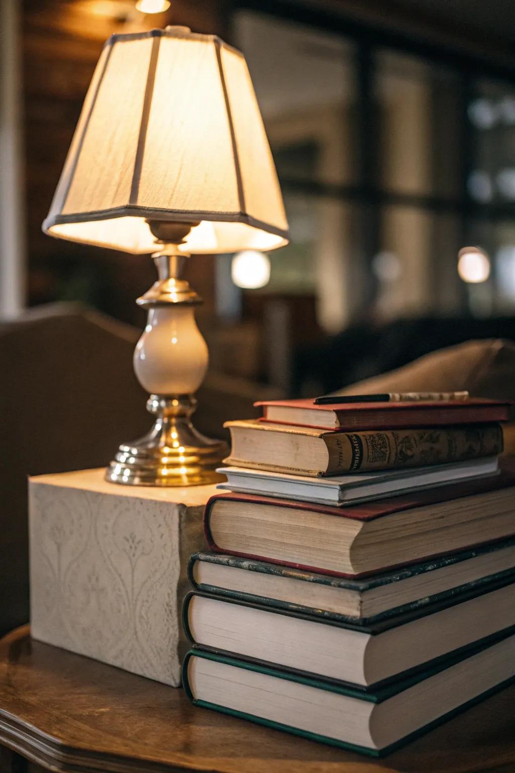 Employ illumination to draw focus to your book arrangements.