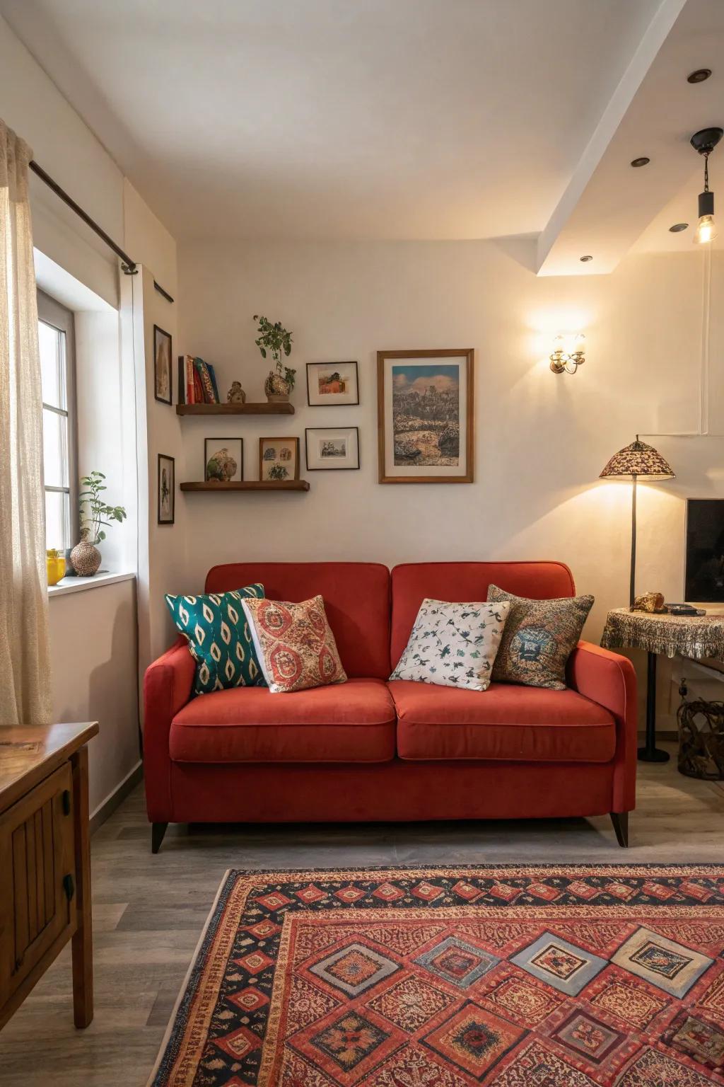 A daring sofa that gives character to a small space.