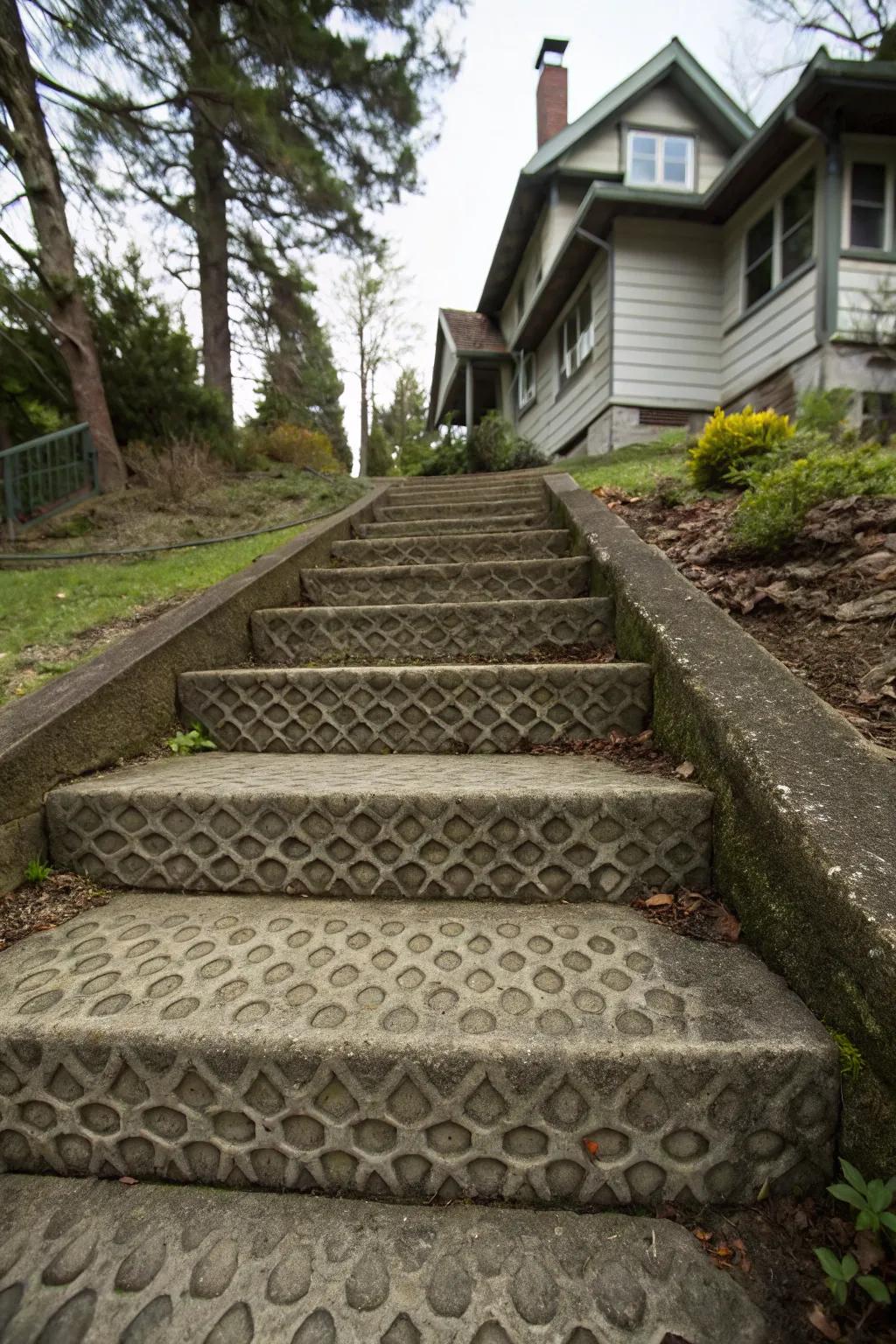 Textured steps provide both aesthetic and practical benefits.
