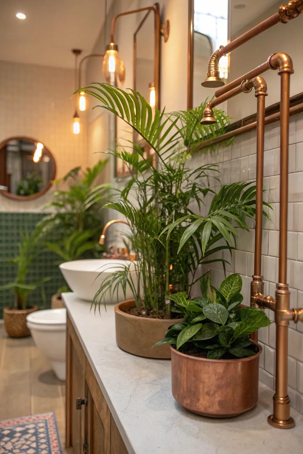 Greenery wonderfully enhances the warm colors of metal.