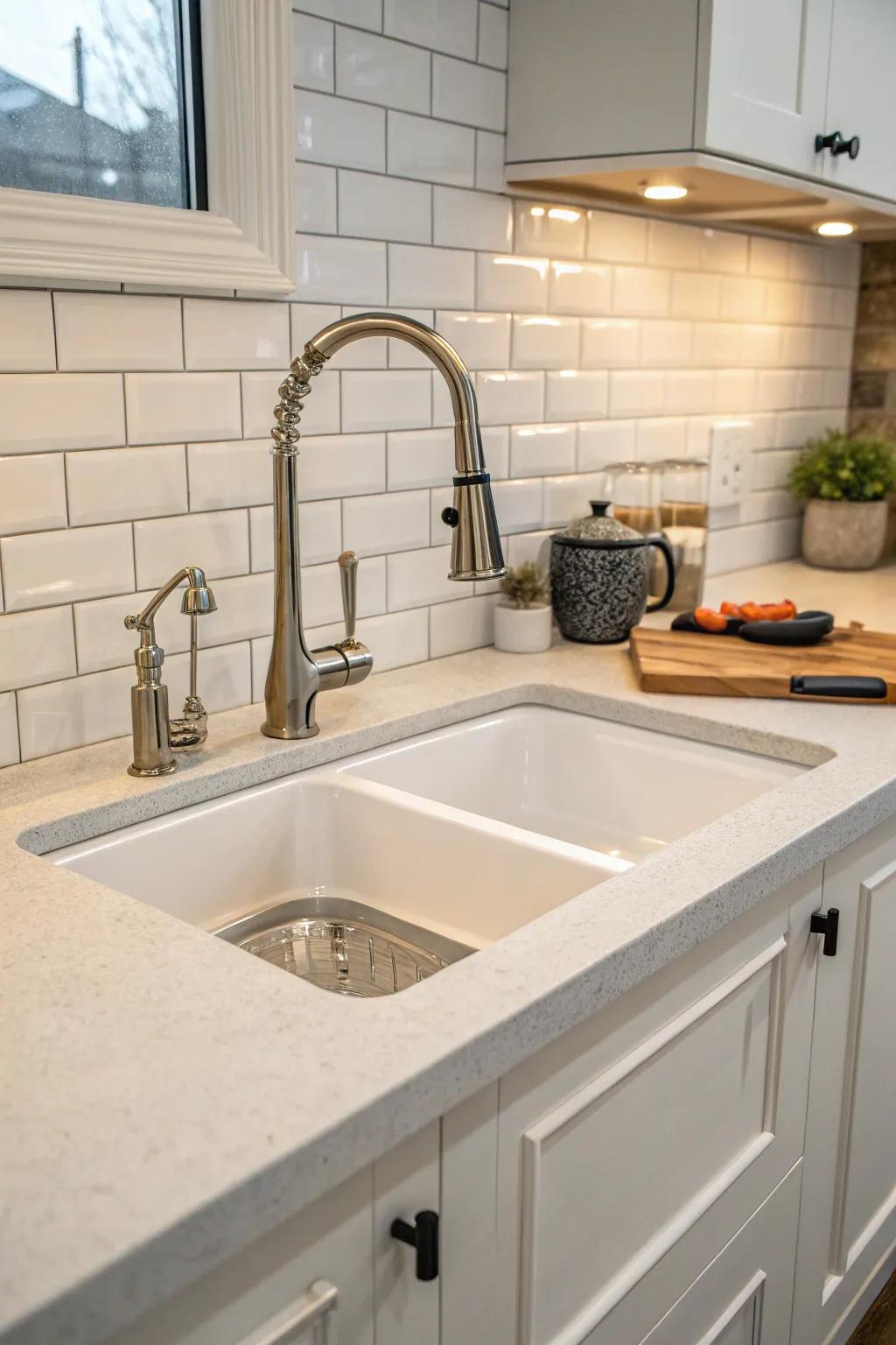 Contemporary fixtures adding class and flair to a corner sink.