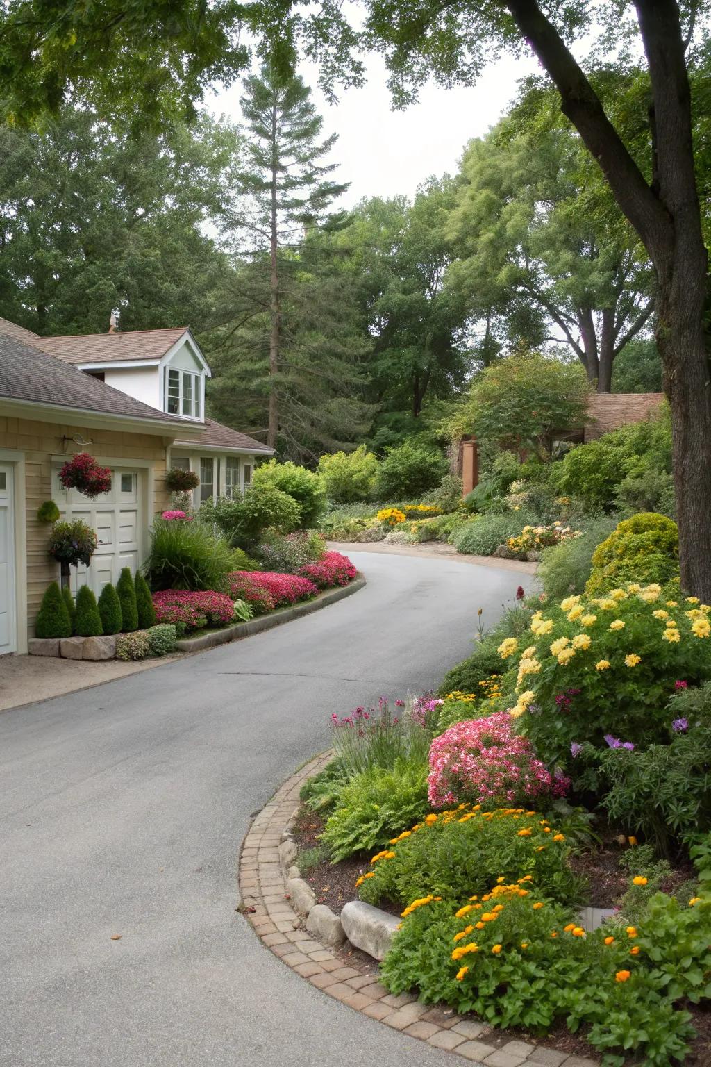 Green spaces integrated to bring a natural touch to the driveway.