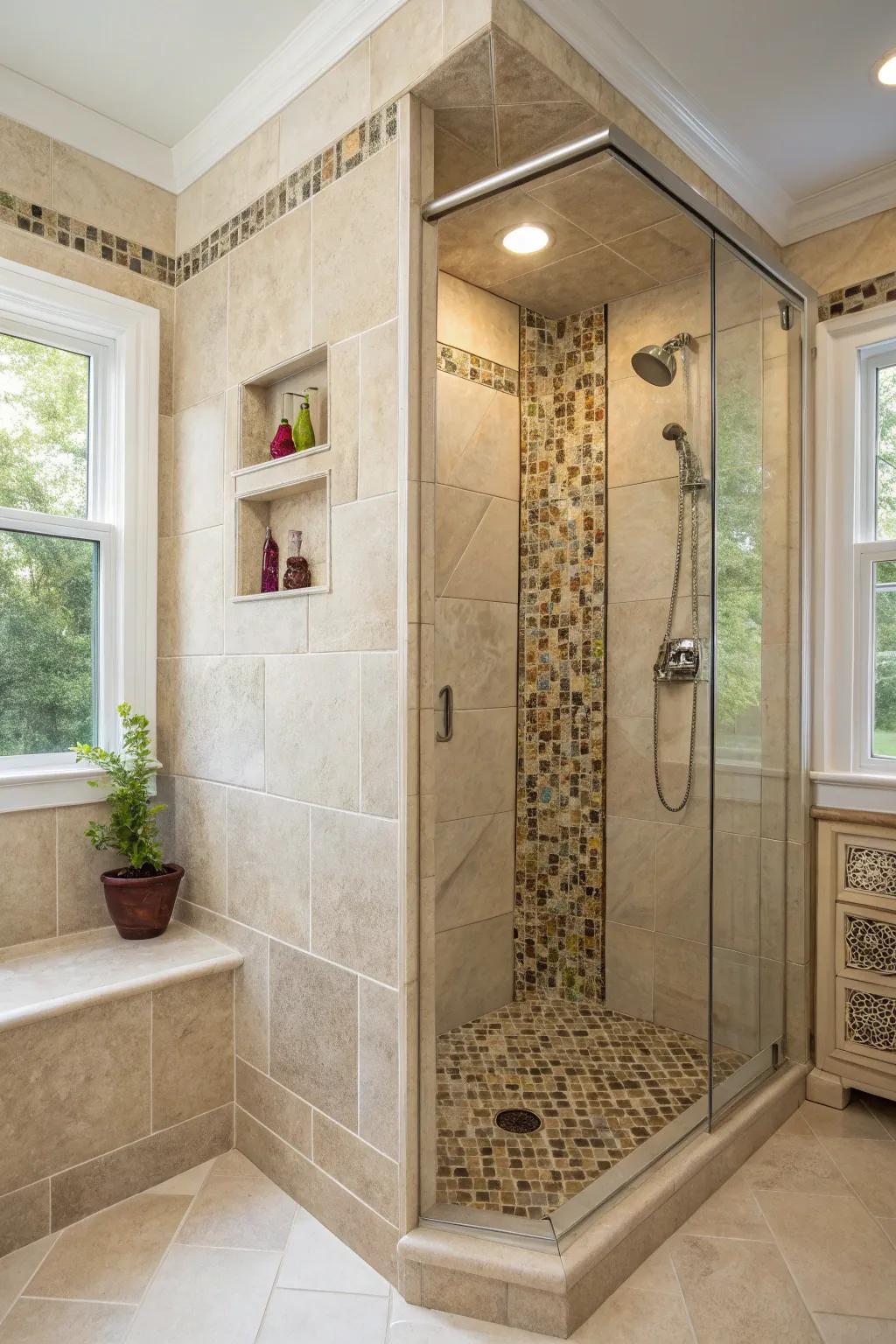 Pattern bricks offer an artistic accent to your shower space.
