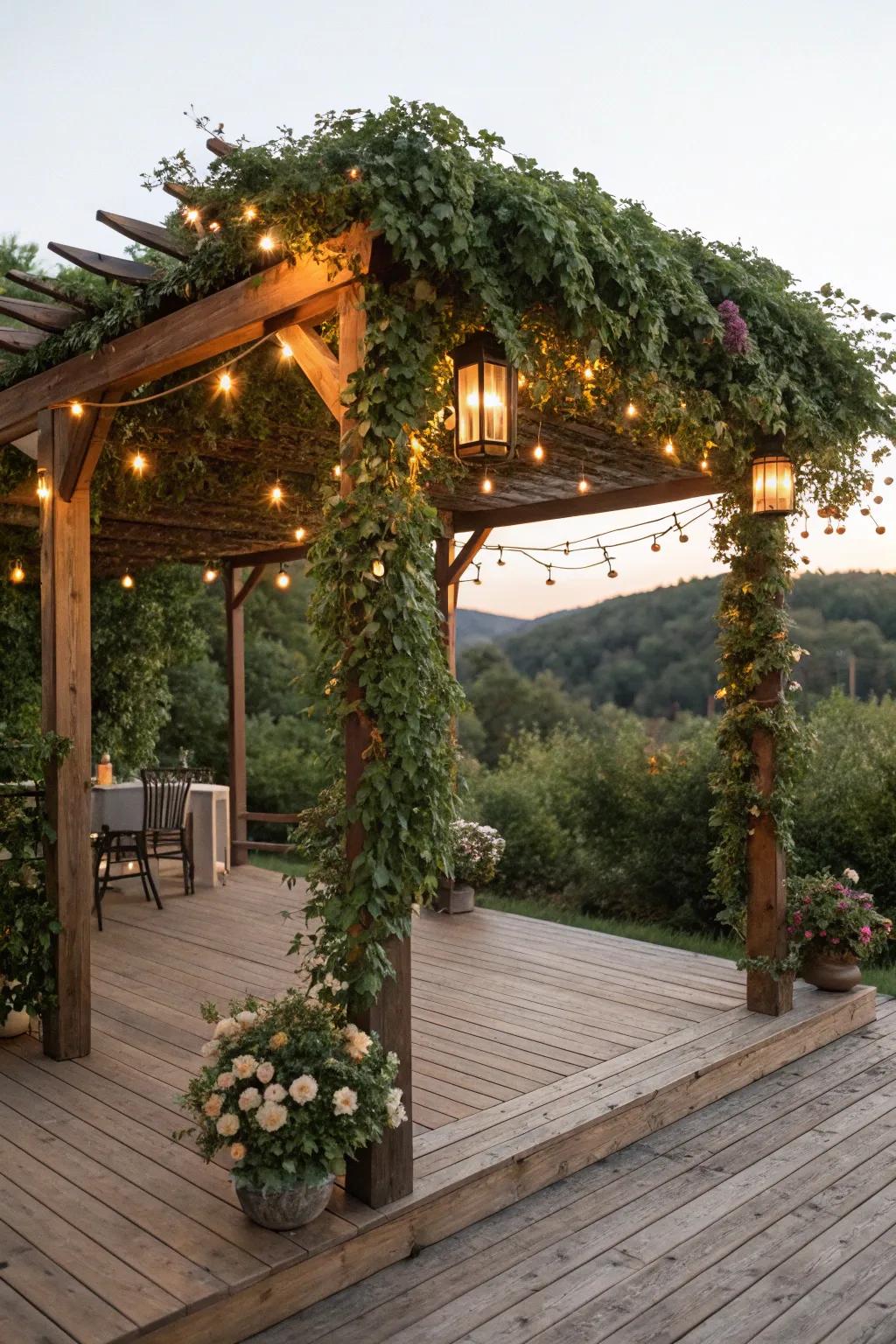 A nature-inspired wood overhead covering that merges exquisitely with the outdoors.