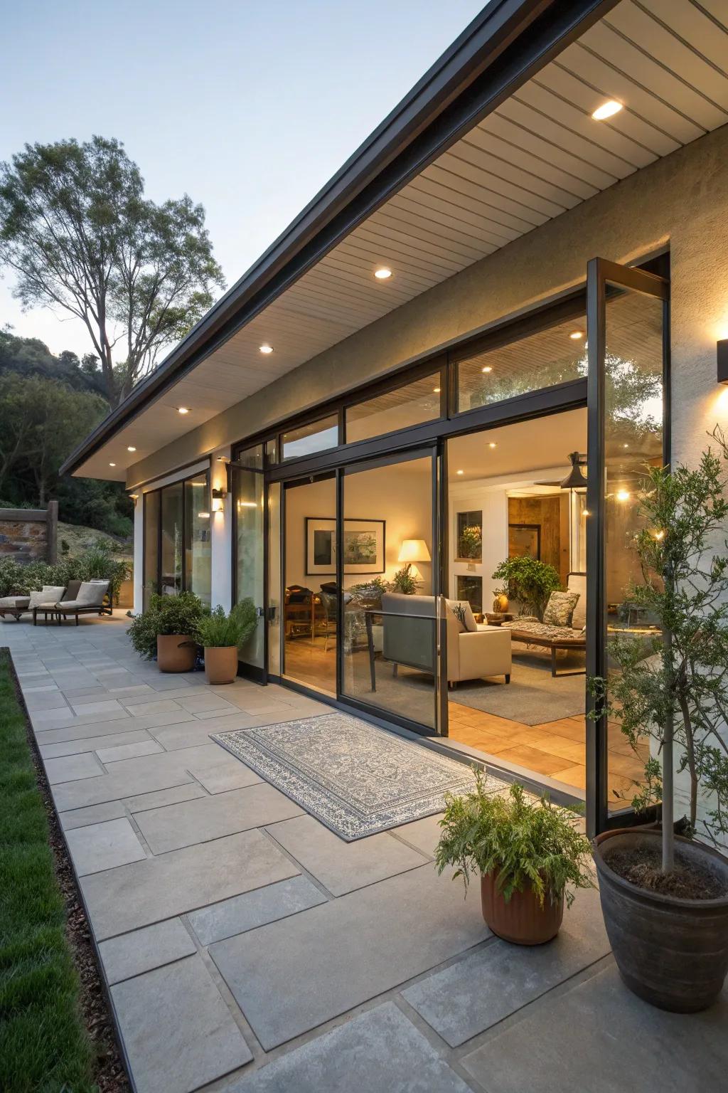 Gliding glass doors combine indoor and outdoor living.