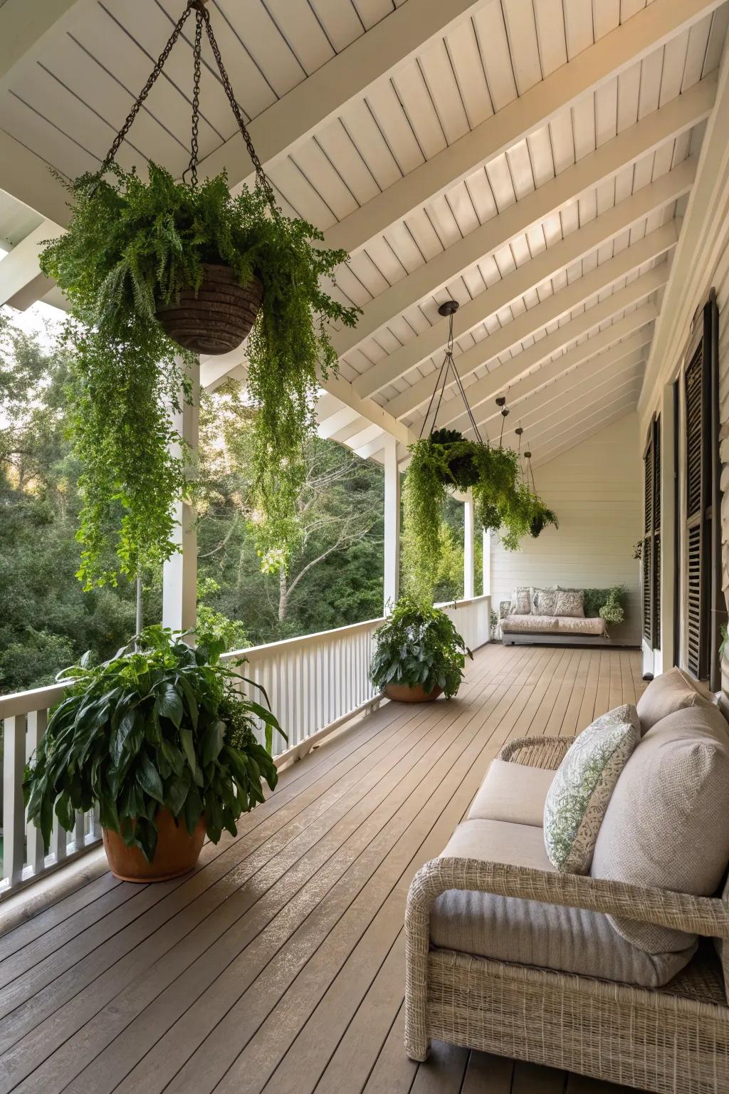 An angled roof enhances the porch's architectural flair.