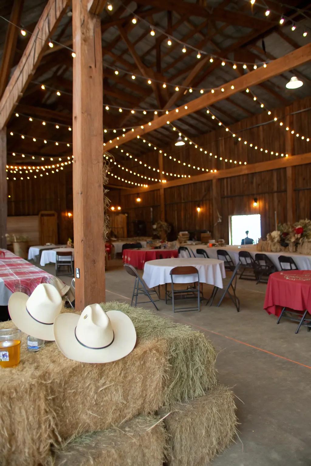 A stable offers the perfect rustic setting for a cowgirl-themed get-together.