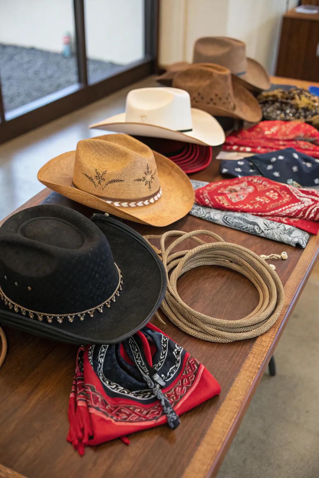 Accessories like hats and bandanas introduce a playful element to any cowgirl celebration.