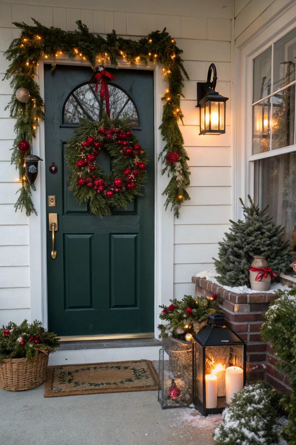 A festive garland brings celebratory joy to the entryway.