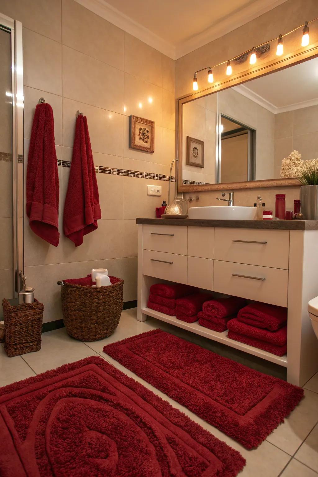 Sumptuous crimson textiles contribute geniality and solace to your vicinity.