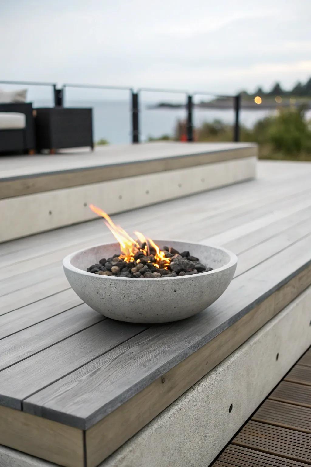 Choose a minimalist statement with a sleek concrete fire pit gracing your patio.