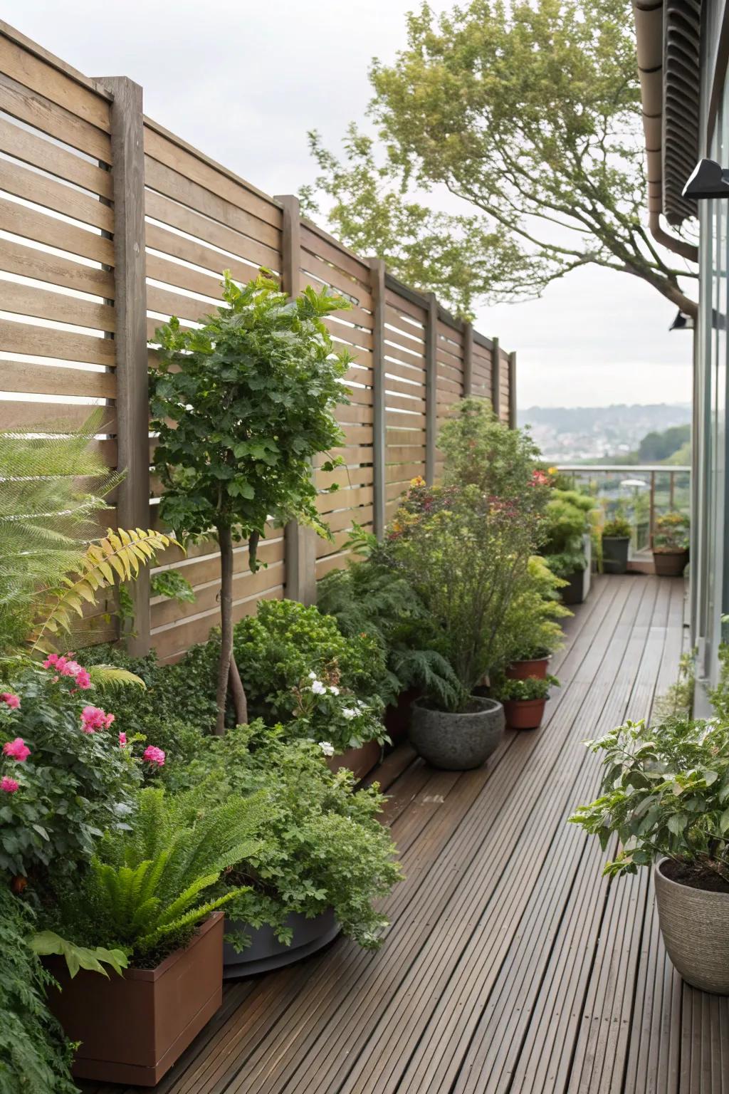Urned flora intensifying privacy and contributing an organic touch.