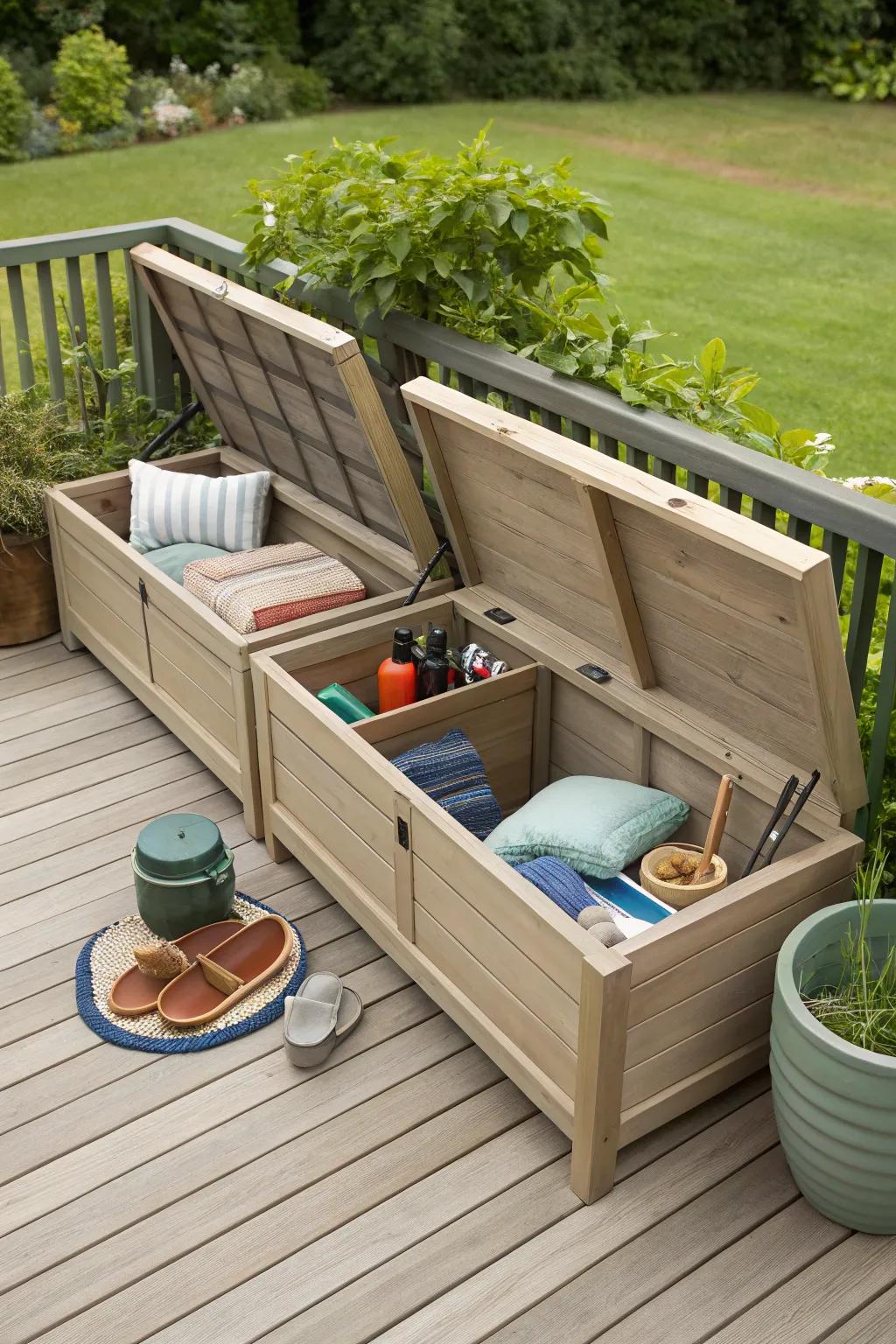 Stowaway benches offer both seating and space-conserving solutions.