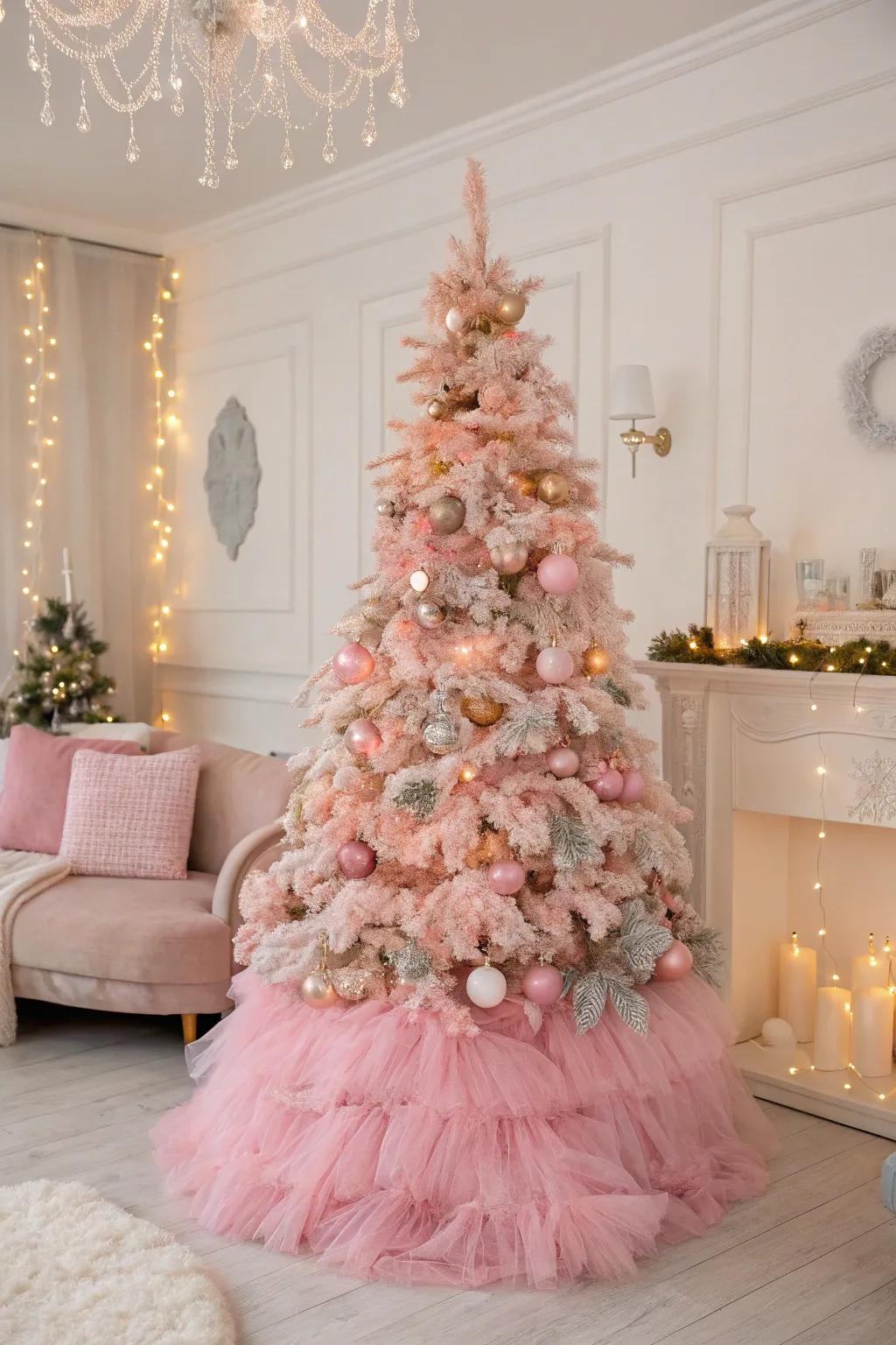 An elegant tree base encircled with a puffy netting hemline.